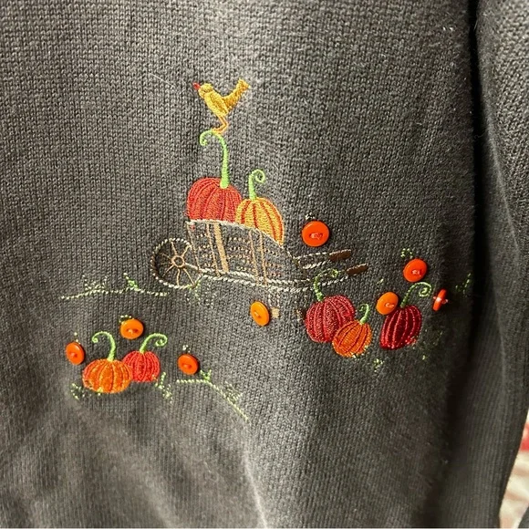 VNT C. J. Banks Autumn (Pumpkins, Leaves) Themed Brown Cardigan Sweater: 1X - Picture 3 of 7